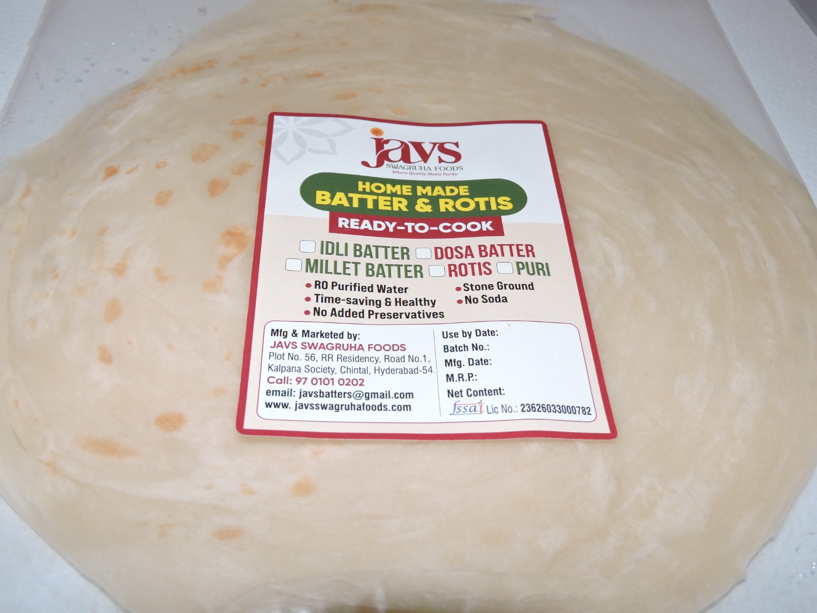 JAVS homemade parotha ready-to-cook product
